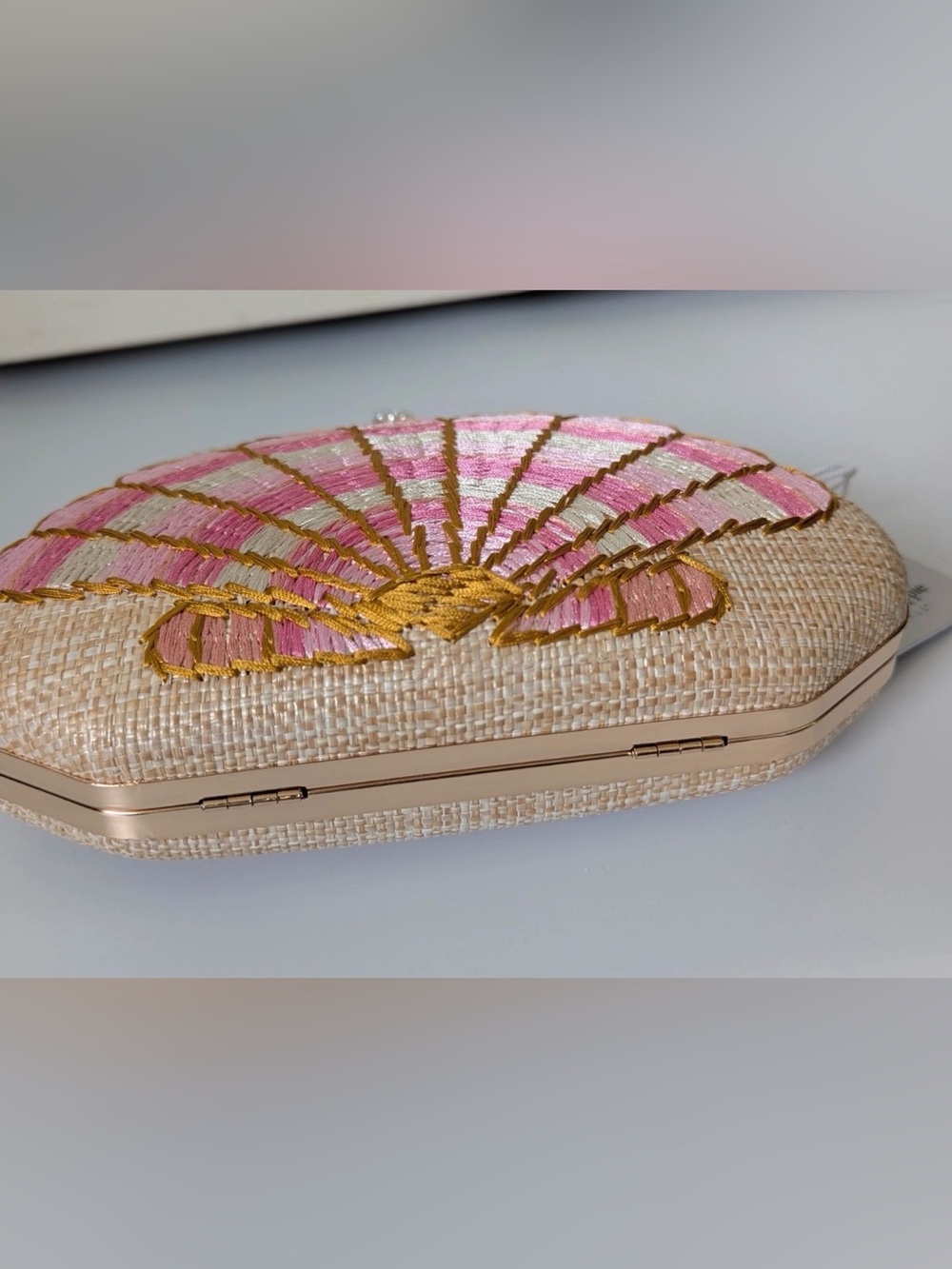 Haute Hippie Pink Shell Embroidered Evening Clutch NWT Rare - Picture 3 of 8
